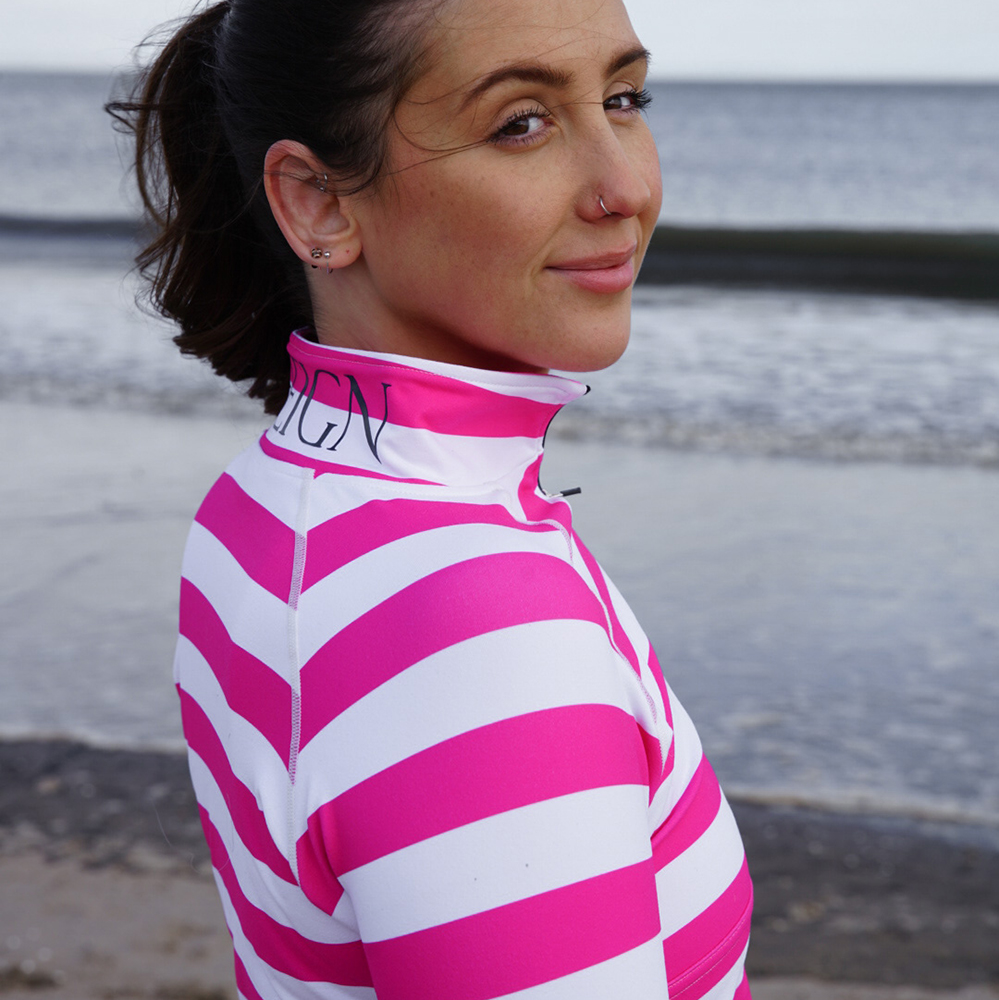 Pink & White Striped Technical Half Zip